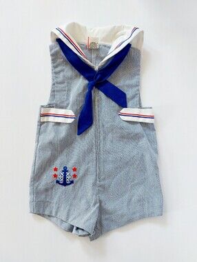 Vintage Sailor Romper 24m Baby Old Money Hamptons‎ Sailing Boat 70s/80s